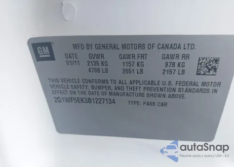 2011 Chevrolet Impala Ls from USA, damaged, VIN 2G1WF5EK3B1227134